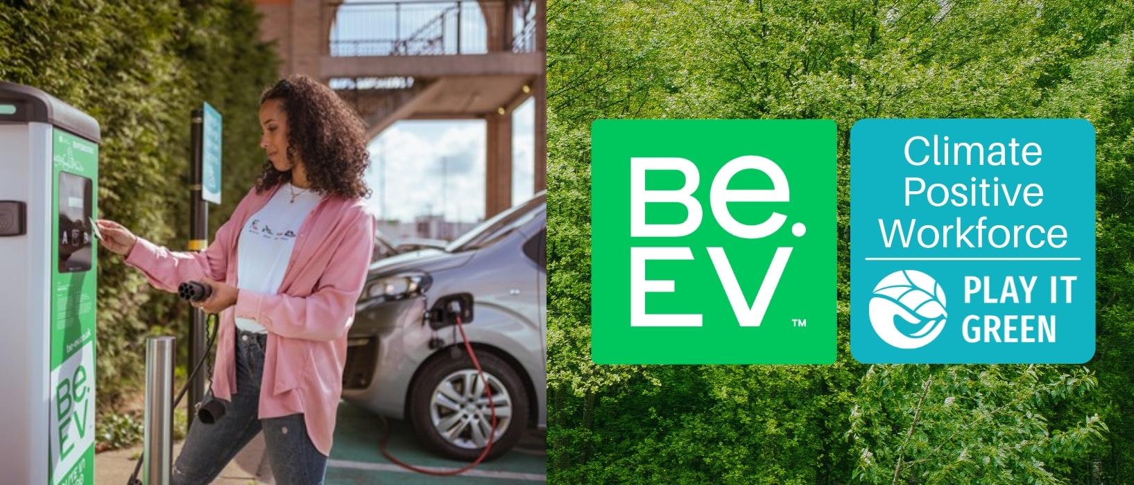 woman charging car at be.ev electric vehicle charging point