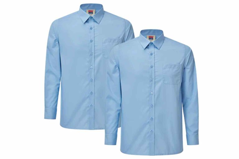 Sustainable School Uniforms - David Luke blue shirts come in a twin pack and are made from sustainable materials