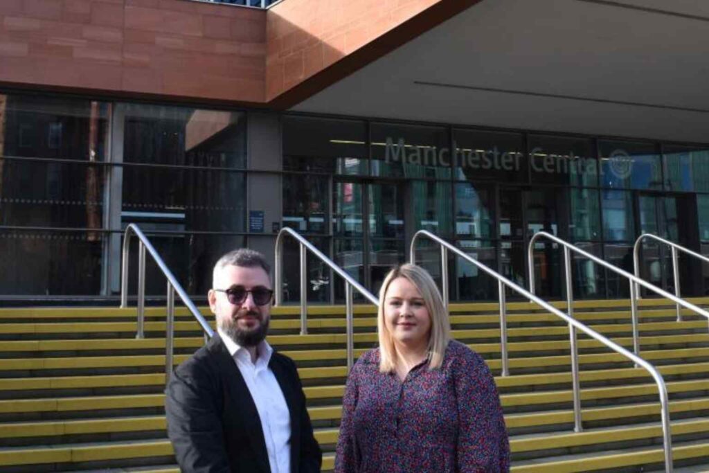 Making Events Sustainable Play It Green Co Founder Richard Dickson with Manchester Centrals sustainability lead Lauren Hudson