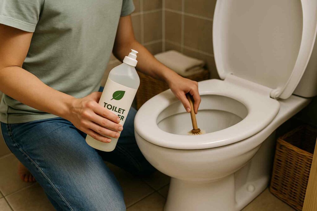 Sustainable Toilet Cleaner Look for refillable options and ones made from natural ingredients that are free from harmful things like VOCs
