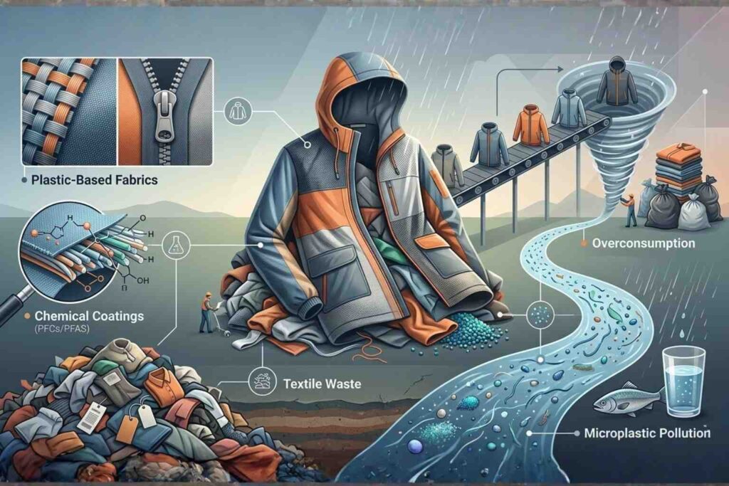 Sustainable Raincoats - From plastic pollution to forever chemicals that harm wildlife and waterways, raincoats have a significant environmental impact