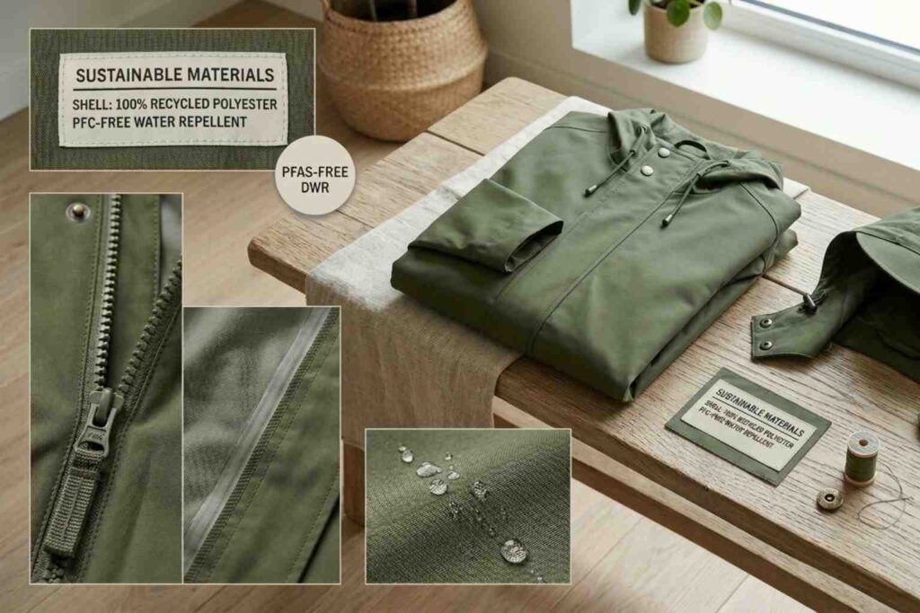 Sustainable Raincoats - Look for raincoats made from recycled materials and ones with natural waterproofing that offer a repair service