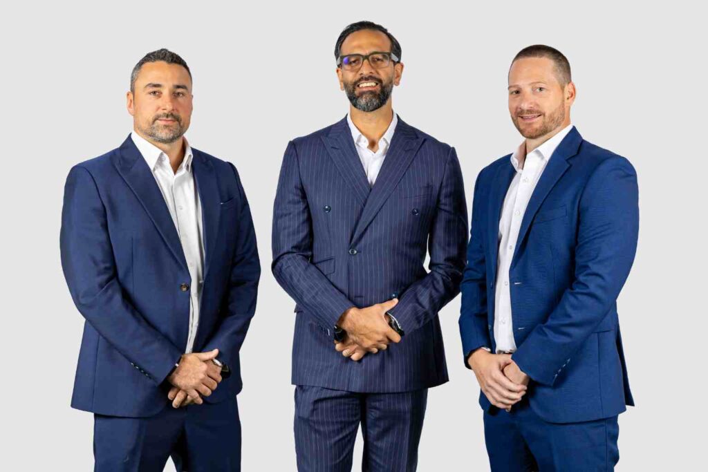The Aventus Global leadership team, Keon George, Bobby Hussain and Mark Hughes