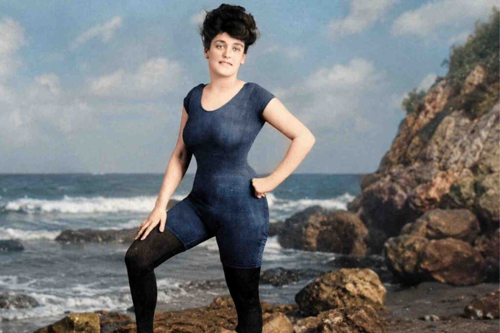 Eco-Friendly Swimwear - Australian swimmer Annette Kellerman faced an initial public backlash when she ditched the voluminous traditional swimwear for a figure hugging one piece suit