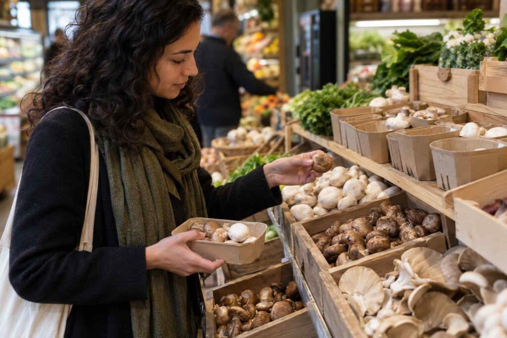 Sustainable Mushrooms - Look for mushrooms that aren't grown in peat and don't come wrapped in plastic